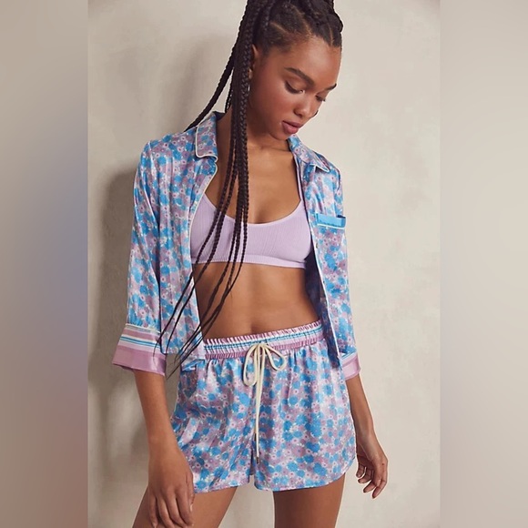 Free People Pillow Talk Pj crop set cool Floral lavender combo Matching Set - Picture 1 of 4